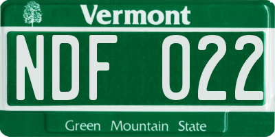 VT license plate NDF022