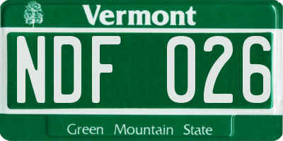 VT license plate NDF026