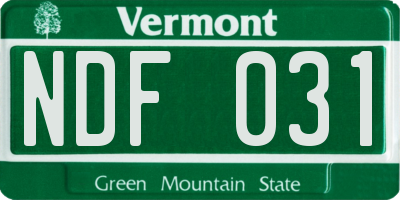 VT license plate NDF031
