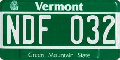 VT license plate NDF032