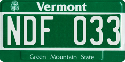 VT license plate NDF033