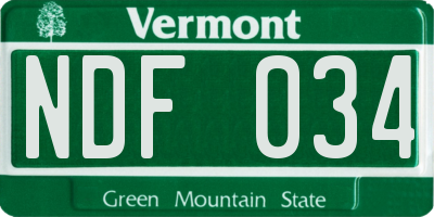VT license plate NDF034