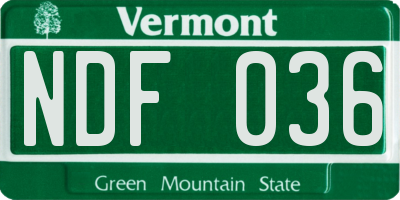 VT license plate NDF036