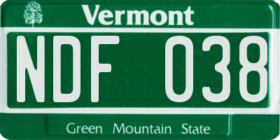 VT license plate NDF038