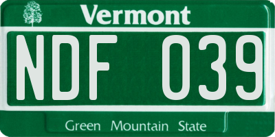 VT license plate NDF039