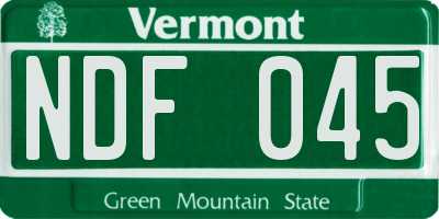 VT license plate NDF045