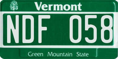 VT license plate NDF058