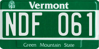VT license plate NDF061