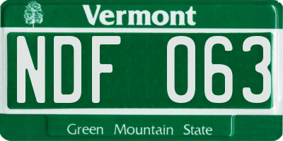 VT license plate NDF063