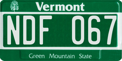 VT license plate NDF067