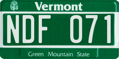 VT license plate NDF071