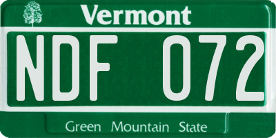 VT license plate NDF072