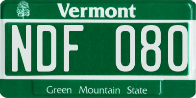 VT license plate NDF080