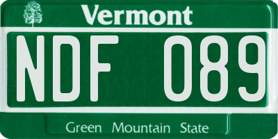 VT license plate NDF089