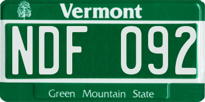 VT license plate NDF092