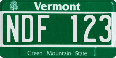 VT license plate NDF123