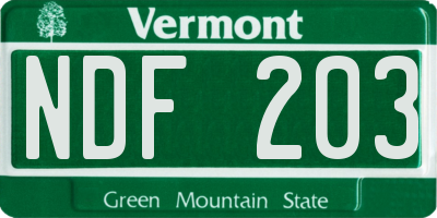 VT license plate NDF203