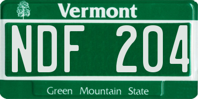 VT license plate NDF204