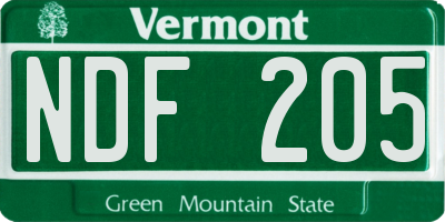 VT license plate NDF205