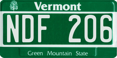 VT license plate NDF206