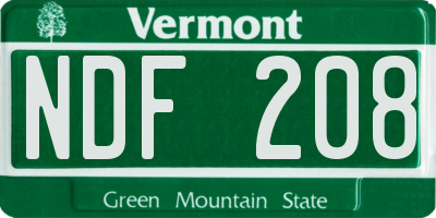VT license plate NDF208