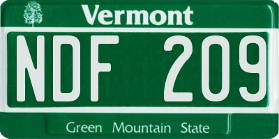 VT license plate NDF209
