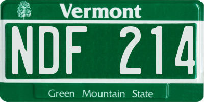 VT license plate NDF214