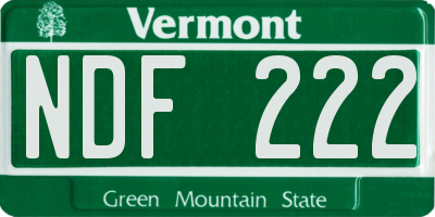 VT license plate NDF222