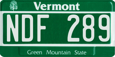 VT license plate NDF289