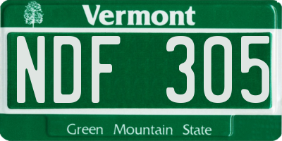 VT license plate NDF305