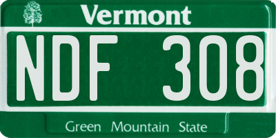 VT license plate NDF308