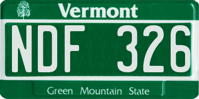 VT license plate NDF326