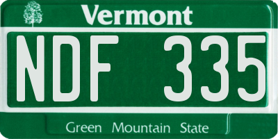 VT license plate NDF335