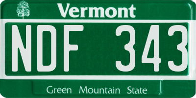 VT license plate NDF343