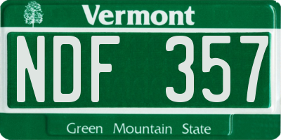 VT license plate NDF357