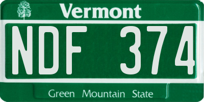 VT license plate NDF374