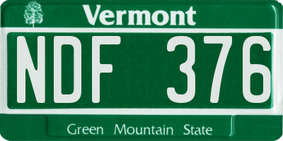 VT license plate NDF376