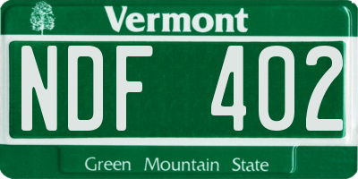 VT license plate NDF402