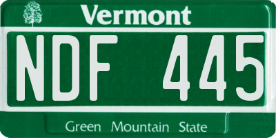 VT license plate NDF445