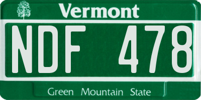 VT license plate NDF478