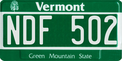 VT license plate NDF502