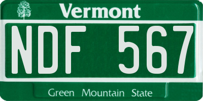 VT license plate NDF567