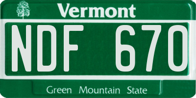 VT license plate NDF670