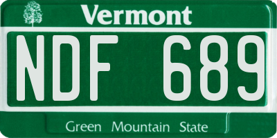 VT license plate NDF689