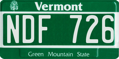 VT license plate NDF726