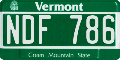VT license plate NDF786
