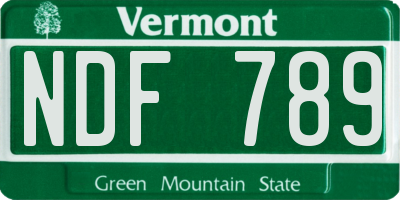 VT license plate NDF789