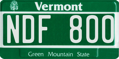 VT license plate NDF800