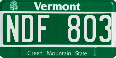 VT license plate NDF803
