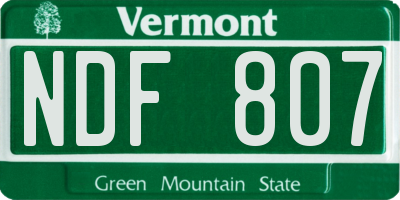 VT license plate NDF807